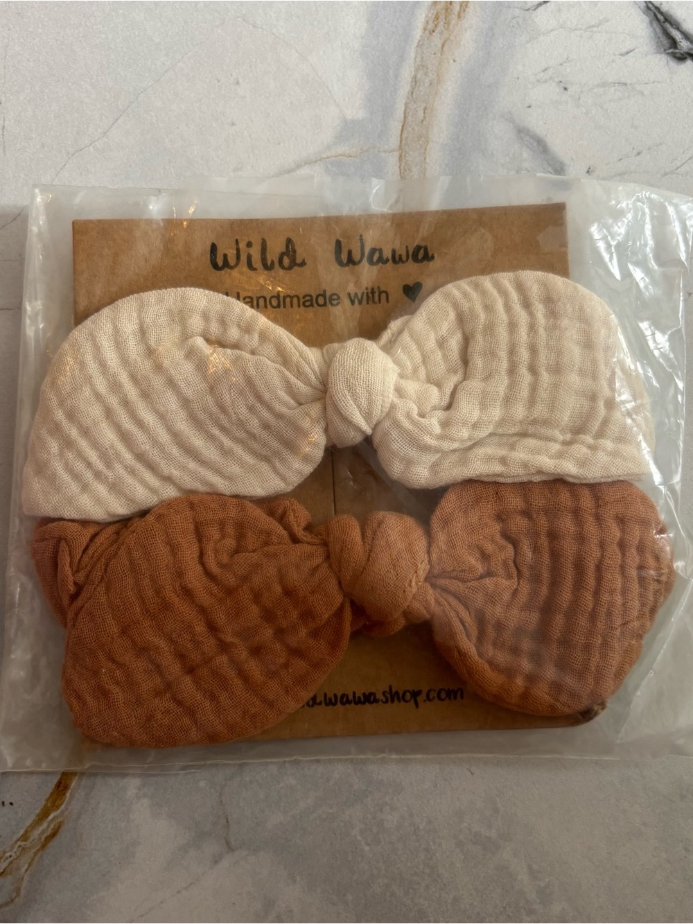 Wild Wawa Kids Bow Headband Set in Cream & Brown